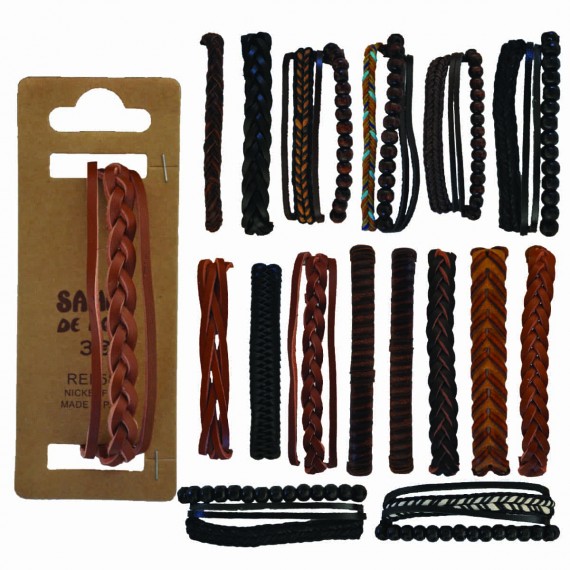 D-617 - Lot de 50 Bracelets homme en cuir et bois